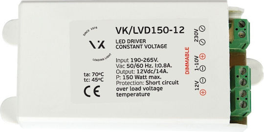 VK Lighting Dimmable LED Power Supply IP54 Power 150W with Output Voltage 12V