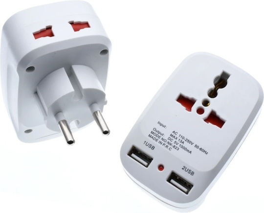 Socket Adapter From Universal To Greece With 2 USB Ports