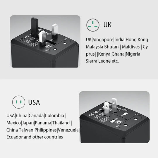 Techsuit Αντάπτορας Πρίζας από Universal σε Universal με 5 Θύρες USB