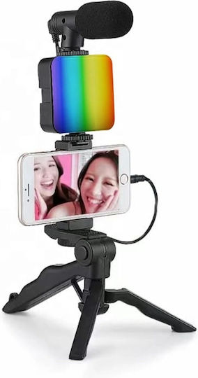 Live Streaming Set Selfie Stick Τρίποδο Κινητού Bluetooth με Φωτισμό Μαύρο