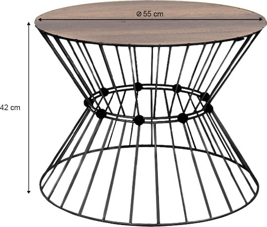 Round Central Coffee Table Girene Wooden Black - Walnut W55xL55xH42cm
