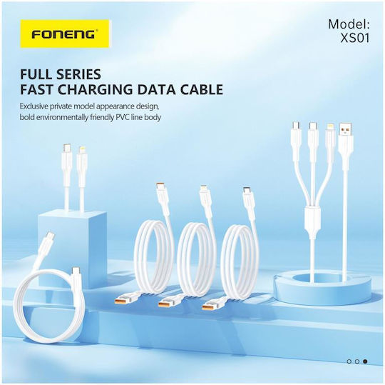 Foneng USB 2.0 Кабел USB-C Мъжки - USB-C 60W Захранване (PD) Бял 1м