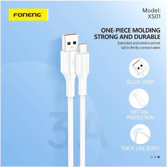 Foneng USB 2.0 Кабел USB-C Мъжки - USB-C 60W Захранване (PD) Бял 1м