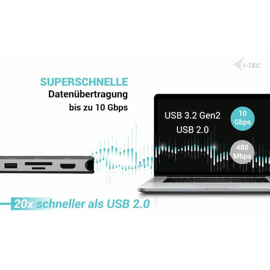 i-tec USB-C Docking Station with HDMI 4K PD Ethernet and Support for 2 Monitors Silver (C31NANOTRIPLEDOCKPD)