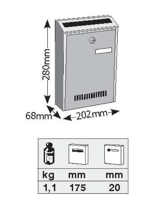 Viometal Outdoor Metal Mailbox in White Color 17.5cm