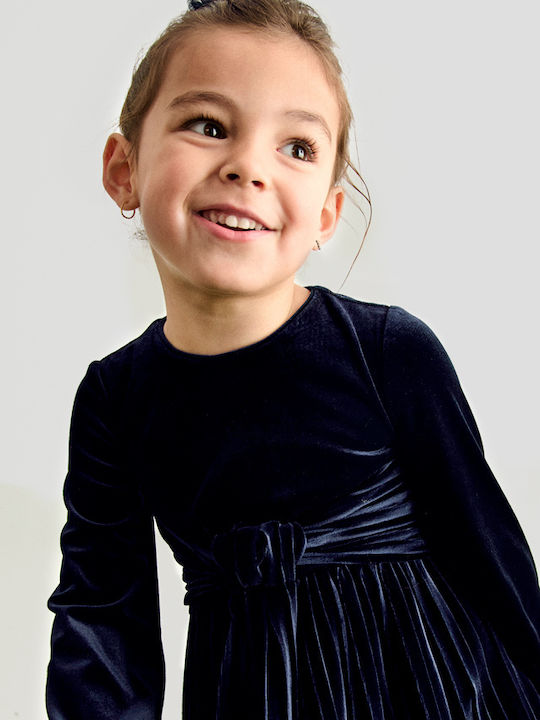 Rochie pentru Copii Mânecă lungă Catifea Navy Blue