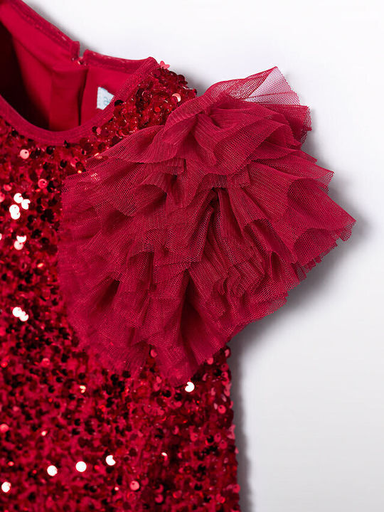 Children's Dress Short Sleeve with Sequins Red