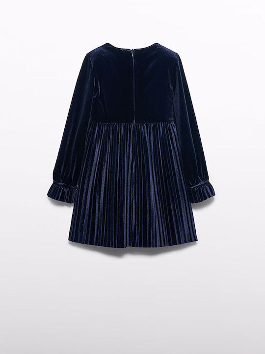 Rochie pentru Copii Mânecă lungă Catifea Navy Blue