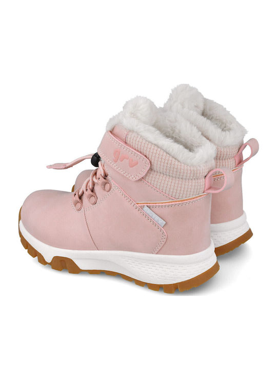 Leather Kids Ankle Boots with Hoop & Loop Closure Pink 251525-B032