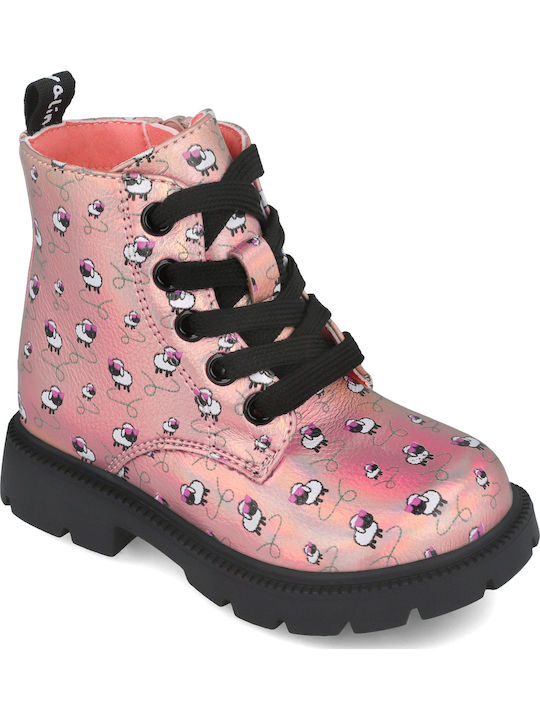 Lederne Kinderstiefel mit Schnürsenkeln Rosa