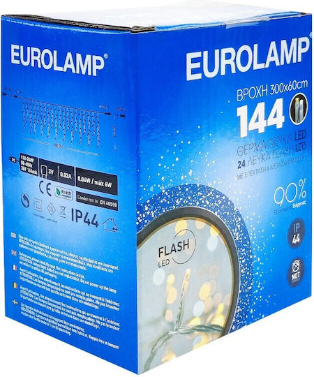 144 Светлини LED 3m. x 60бр Топъл бял тип Дъжд 1бр