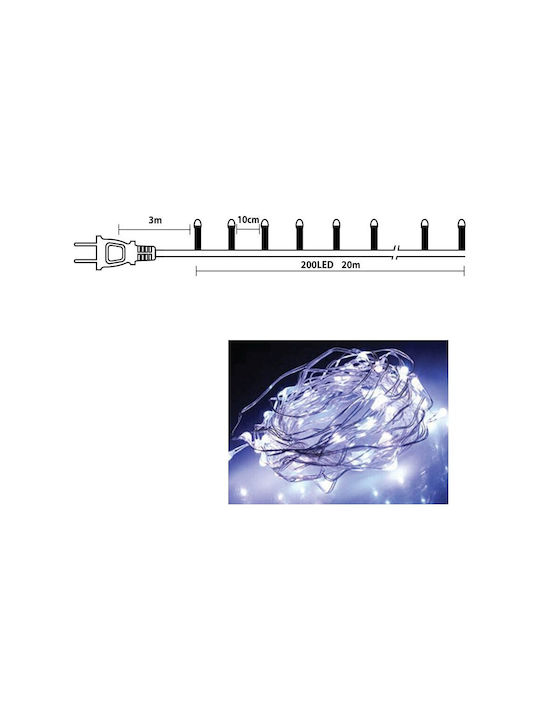 200 Lights LED 20m. Cold White in String 1pcs