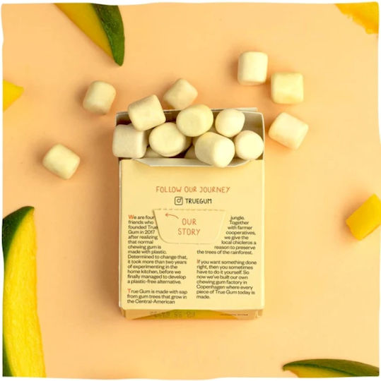 True Gum Chewing gum with Flavor Mango Organic No Added Sugar Vegan 1pcs 21gr