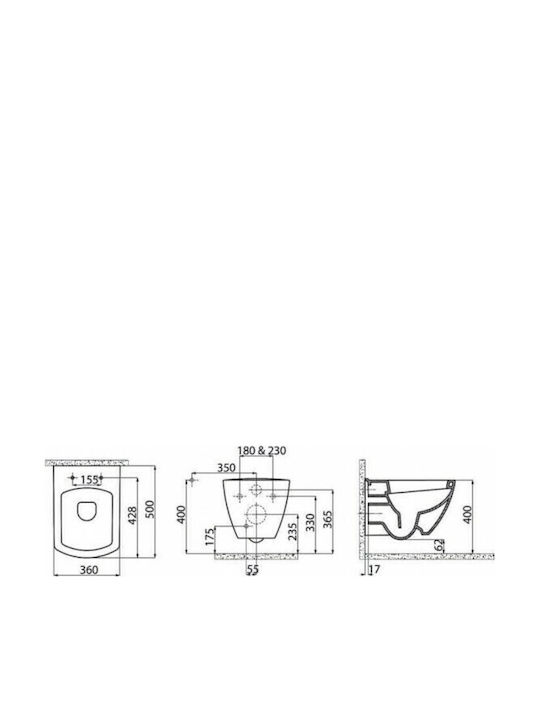 Creavit Quadro Λεκάνη Κρεμαστή με Κάλυμμα Soft Close Λευκή