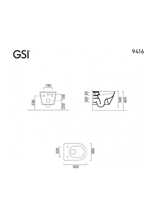 GSI Swirl Wandhängende Toilette Randlos mit Schlank Deckel Sanftes Schließen Weiße
