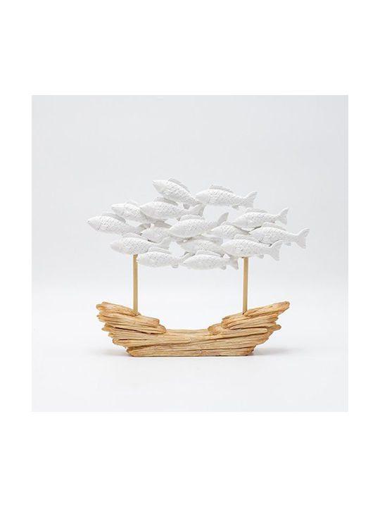 Dekoratives Skulptur Schulterschwarm Fische Polyresin Natürliche Weiße 26x5x21cm