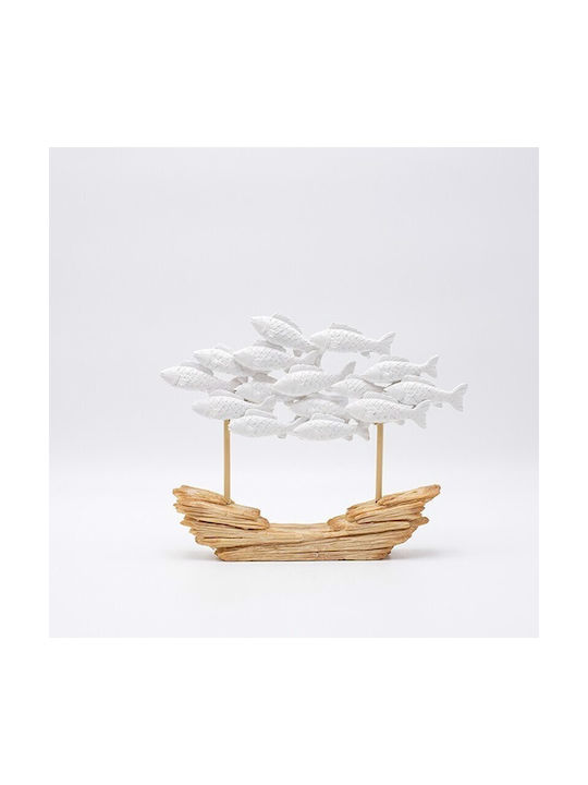 Dekoratives Skulptur Schulterschwarm Fische Polyresin Natürliche Weiße 26x5x21cm