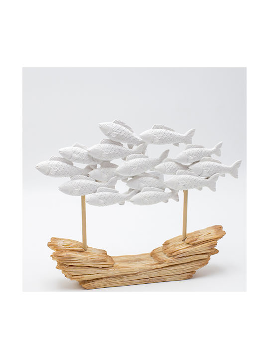 Dekoratives Skulptur Schulterschwarm Fische Polyresin Natürliche Weiße 26x5x21cm