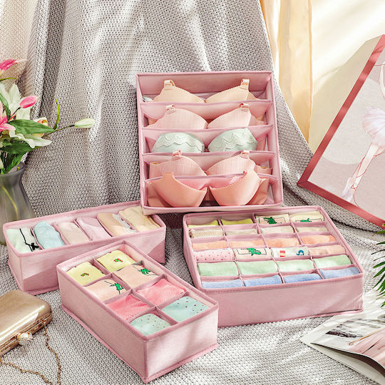 Songmics Fabric Storage Case for Belts / Socks / Underwear / Ties in Pink Color 19.6x11.5x30.8cm 4pcs
