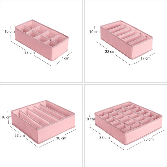 Songmics Fabric Storage Case for Belts / Socks / Underwear / Ties in Pink Color 19.6x11.5x30.8cm 4pcs