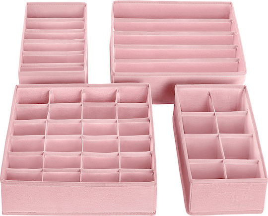 Songmics Fabric Storage Case for Belts / Socks / Underwear / Ties in Pink Color 19.6x11.5x30.8cm 4pcs