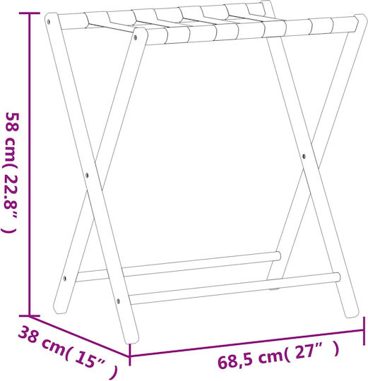 vidaXL Wooden Foldable Hotel Luggage Rack Black W68.5xD38xH58cm