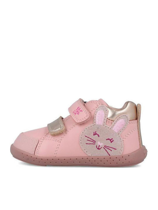 Leather Kids Boots with Velcro Pink