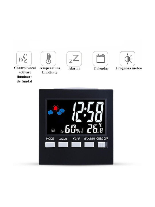 Ceas Digital de Masă cu Alarmă Transparent