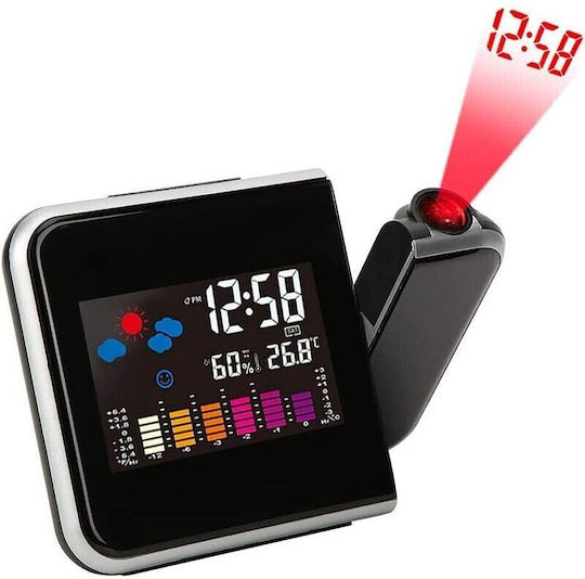 Procart Tischuhr Digital LED Kunststoff mit Wecker Schwarz