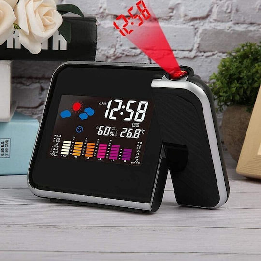 Procart Tischuhr Digital LED Kunststoff mit Wecker Schwarz
