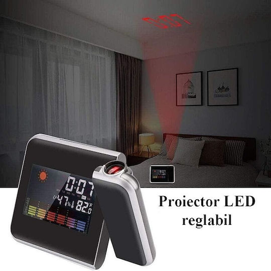 Procart Tischuhr Digital LED Kunststoff mit Wecker Schwarz