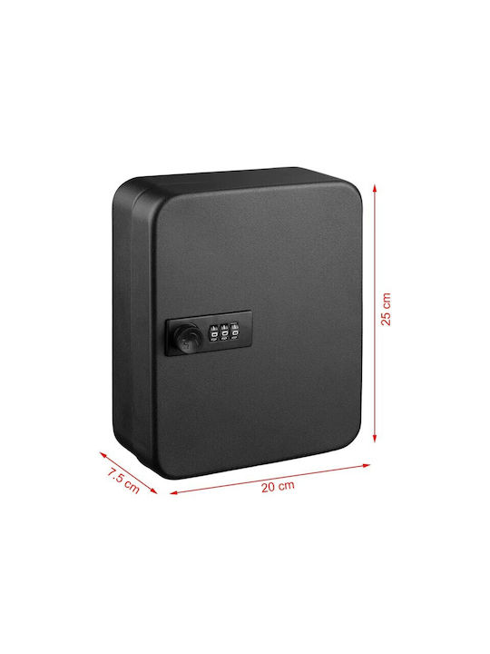 Wall-Mounted Combination Key Holder Metallic With Combination Dial 48 Hooks 25x20x7.5cm