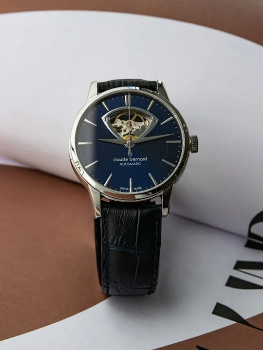 Claude Bernard Ceas Barbati Clasic 40.5mm Automat cu Curea din Piele Albastră