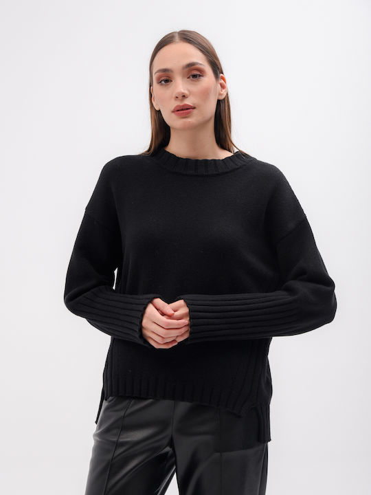 Femeie Cu mânecă lungă Pulover De lână Black