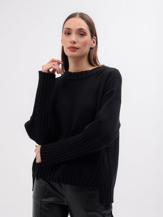 Femeie Cu mânecă lungă Pulover De lână Black