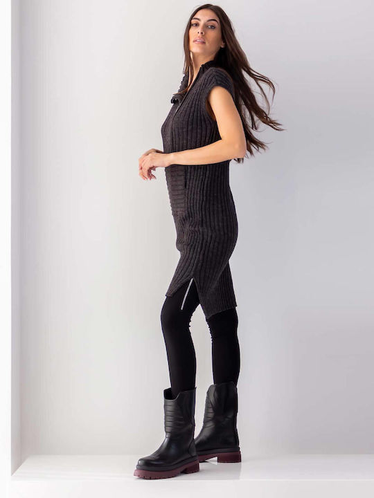 Damen Ärmellos Pullover mit Reißverschluss Anthracite