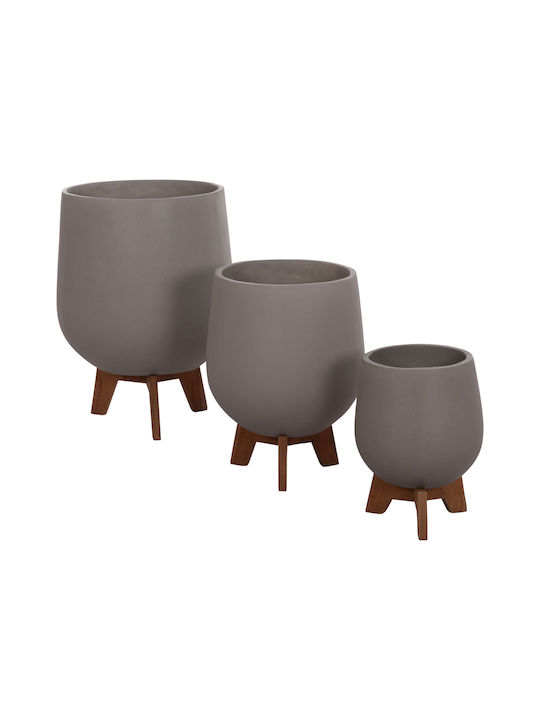 HomeMarkt Tryll Set 3 Pots Wooden Grey