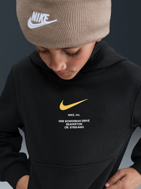 Fleece Kids Sweatshirt With Hood And Pockets Black-Yellow Sportswear Club
