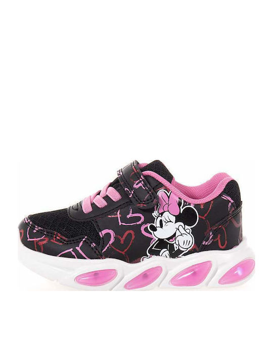 Minnie Mouse Παιδικά Sneakers με Σκρατς & Φωτάκια Μαύρα