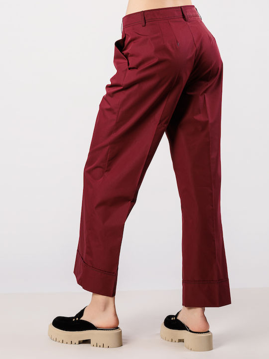 Women's High-waisted Fabric Trousers Loose Fit Red