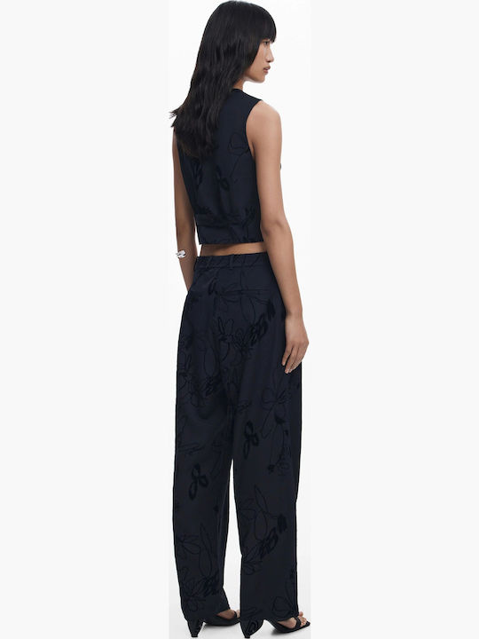 Women's Fabric Trousers Floral Black
