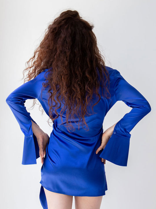 Mini Evening Shirt Dress with Lace Blue