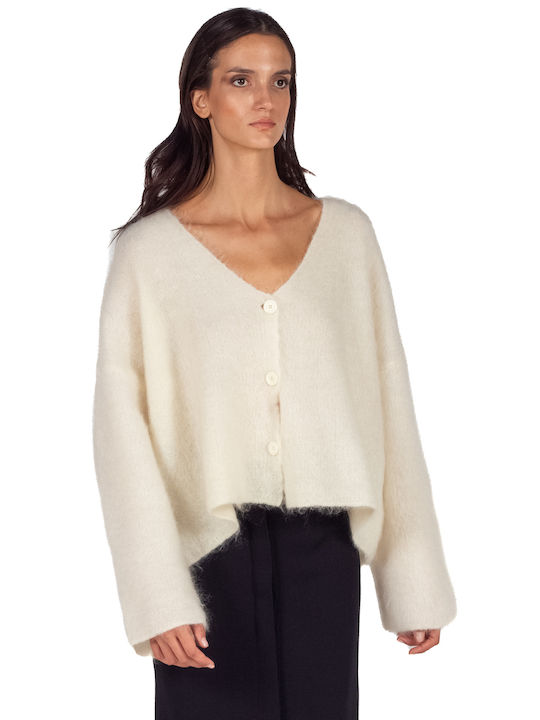 Short Women's Knitted Cardigan Beige