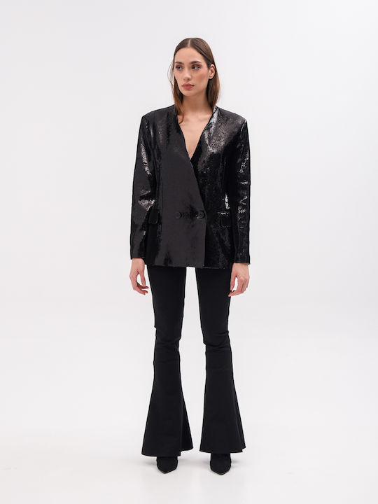 Liviana Conti Lang Damen Gekreuzt Blazer Black mit Pailletten