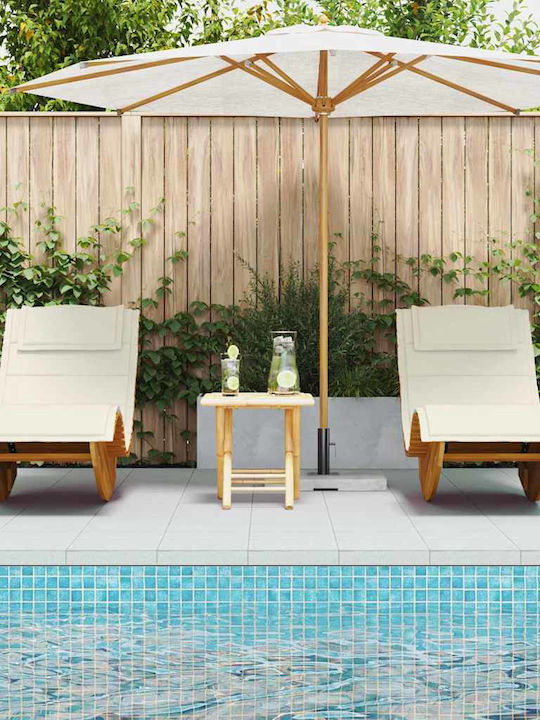 Deckchair Double Wooden with Cushion Beige 2pcs 60x154x74cm.