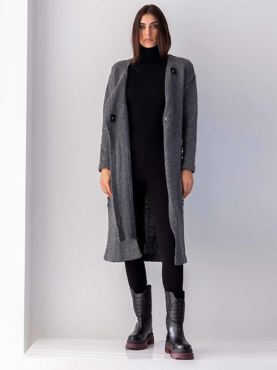 Leder Damen Beige Kurzmantel mit Knöpfen