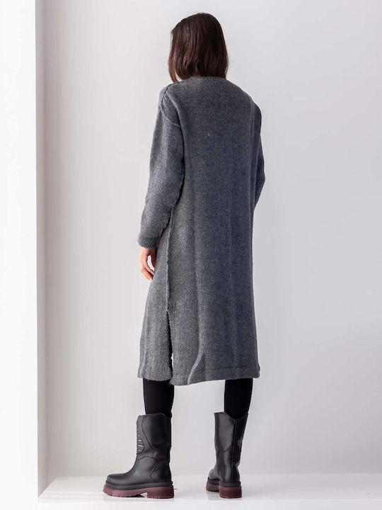 Leder Damen Gray Kurzmantel mit Knöpfen