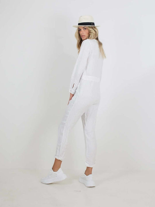 Damen Langärmelig Einteiler Anzug White