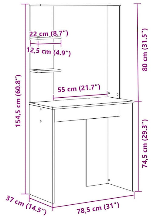 Computer Büro Holz Gray Sonoma 78.5x37x154.5cm