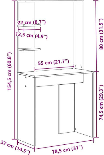 Computer Büro Holz Gray Sonoma 78.5x37x154.5cm